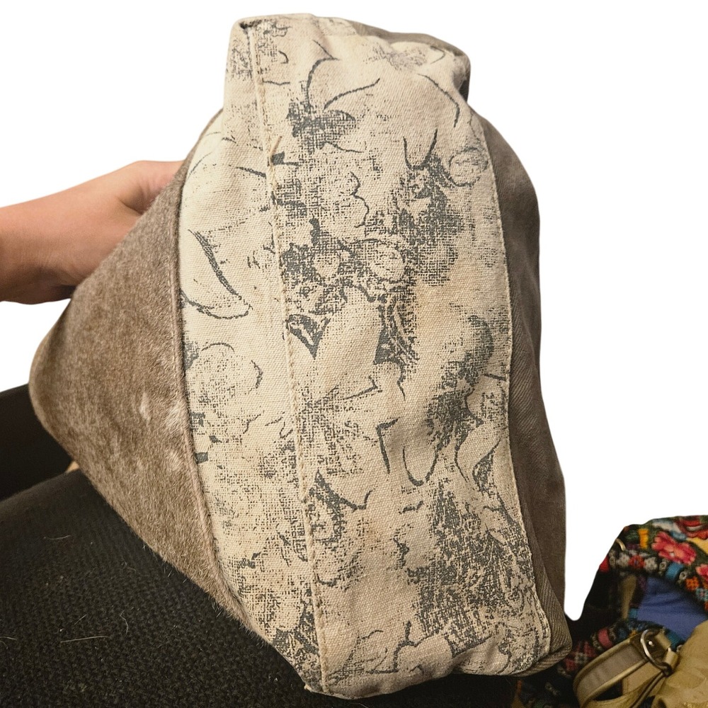 Myra Bag Canvas & Leather Tote Purse | Floral Print Zip Pocket Shoulder Bag Boho - Picture 5 of 7